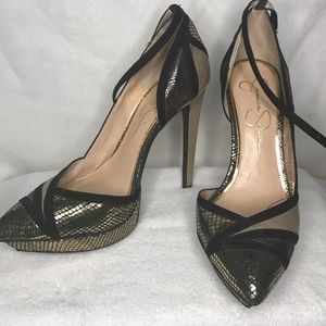 Jessica Simpson gold and black heels